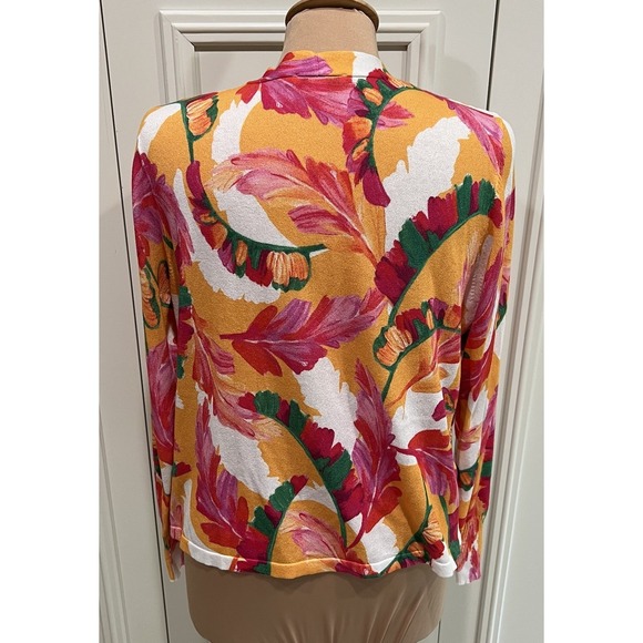 Chico's Women's Floral Cardigan Sweater Size 1 Lightweight Tropical Colorful - Picture 4 of 8